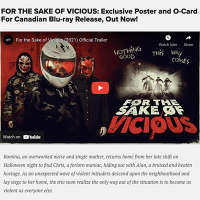 FOR THE SAKE OF VICIOUS: Exclusive Poster and O-Card For Canadian Blu-ray Release, Out Now!